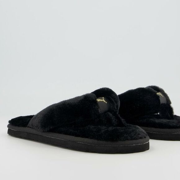 Puma Fluff Flip Slippers Black Team Gold - Picture 2 of 14